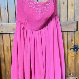 Elegant Pink Strapless Dress with Embellished Neckline
